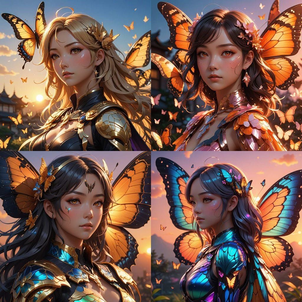 Surreal Butterfly Goddess in Vibrant Sunset Aesthetic