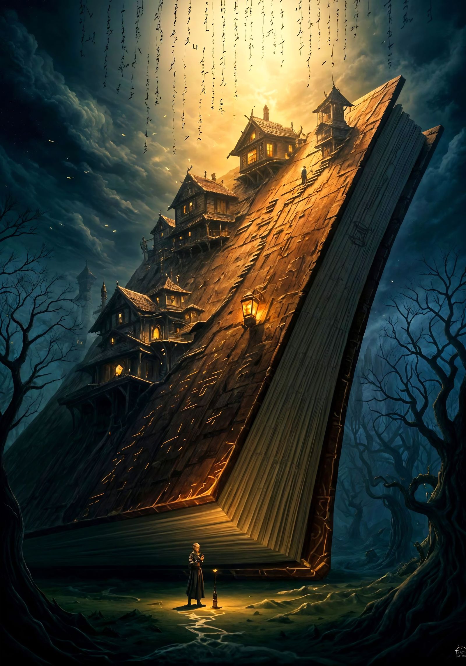 Surreal Bookborn Village Unfolds from Ancient Manuscript Spi...