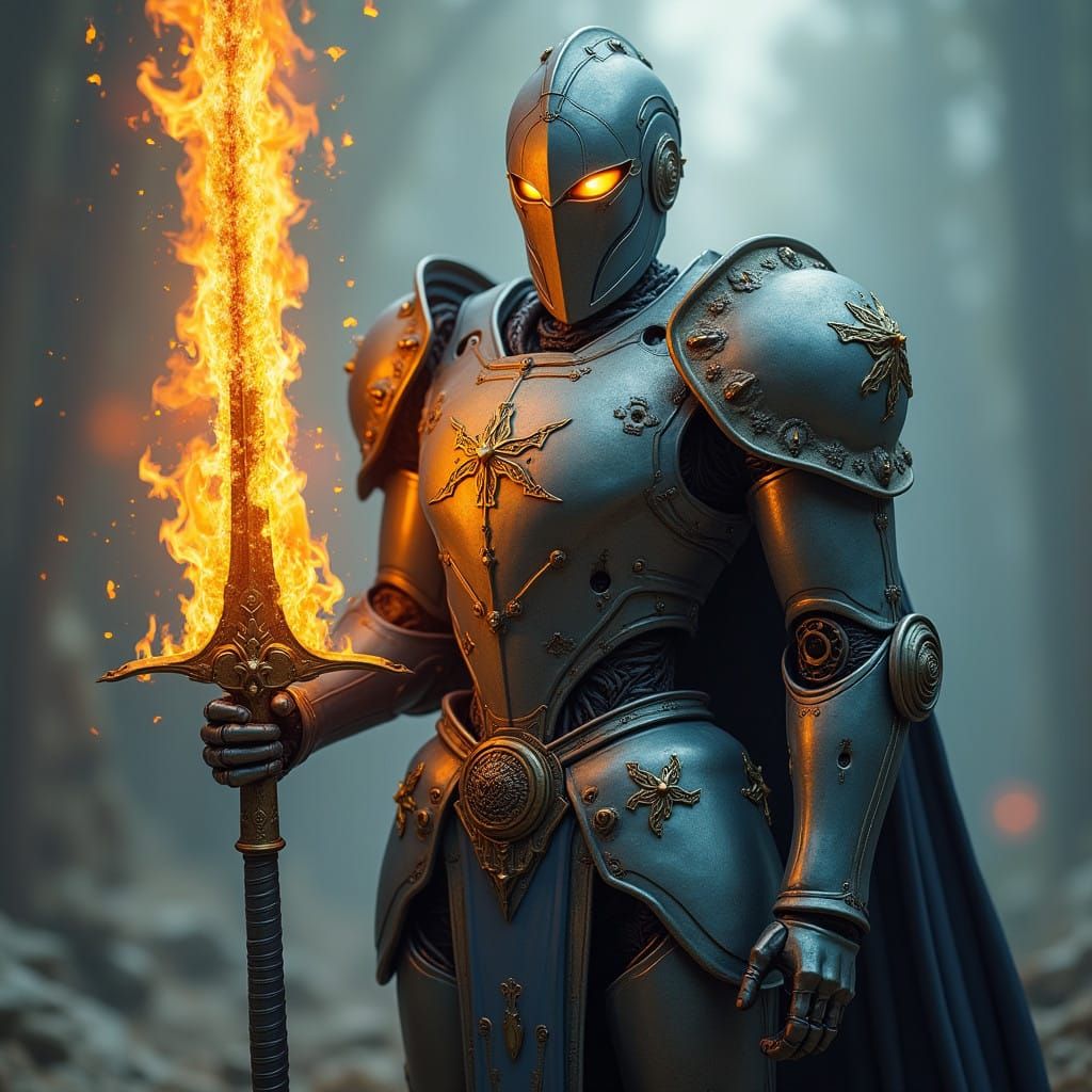 Robot Knight in Gothic Armor as Son of Man