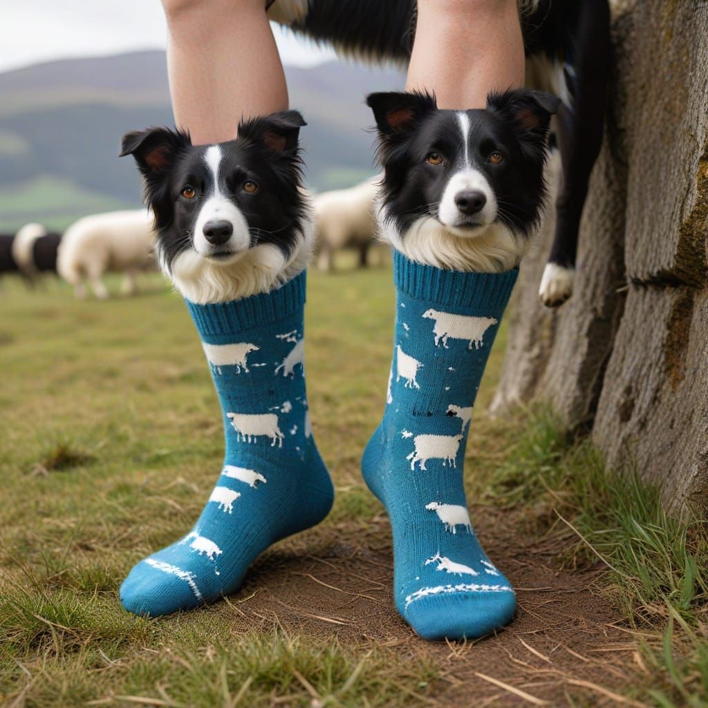 Wool Socks with Sheep and Border Collie