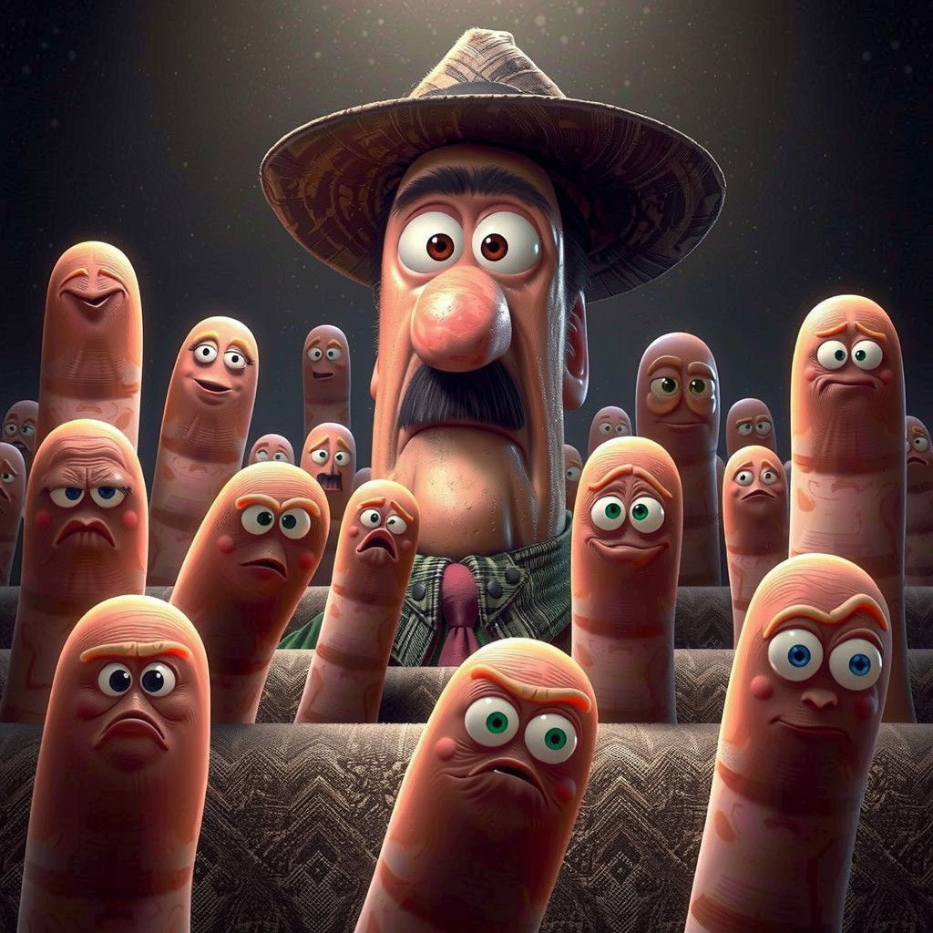 Funny Pixar-Style Character with Unusual Fingers