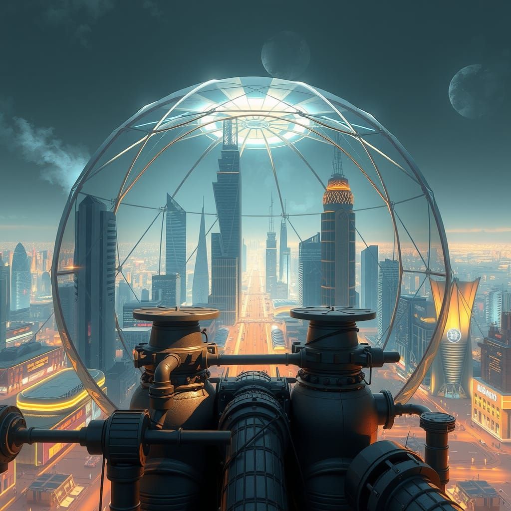 Futuristic City Under Glassy Dome