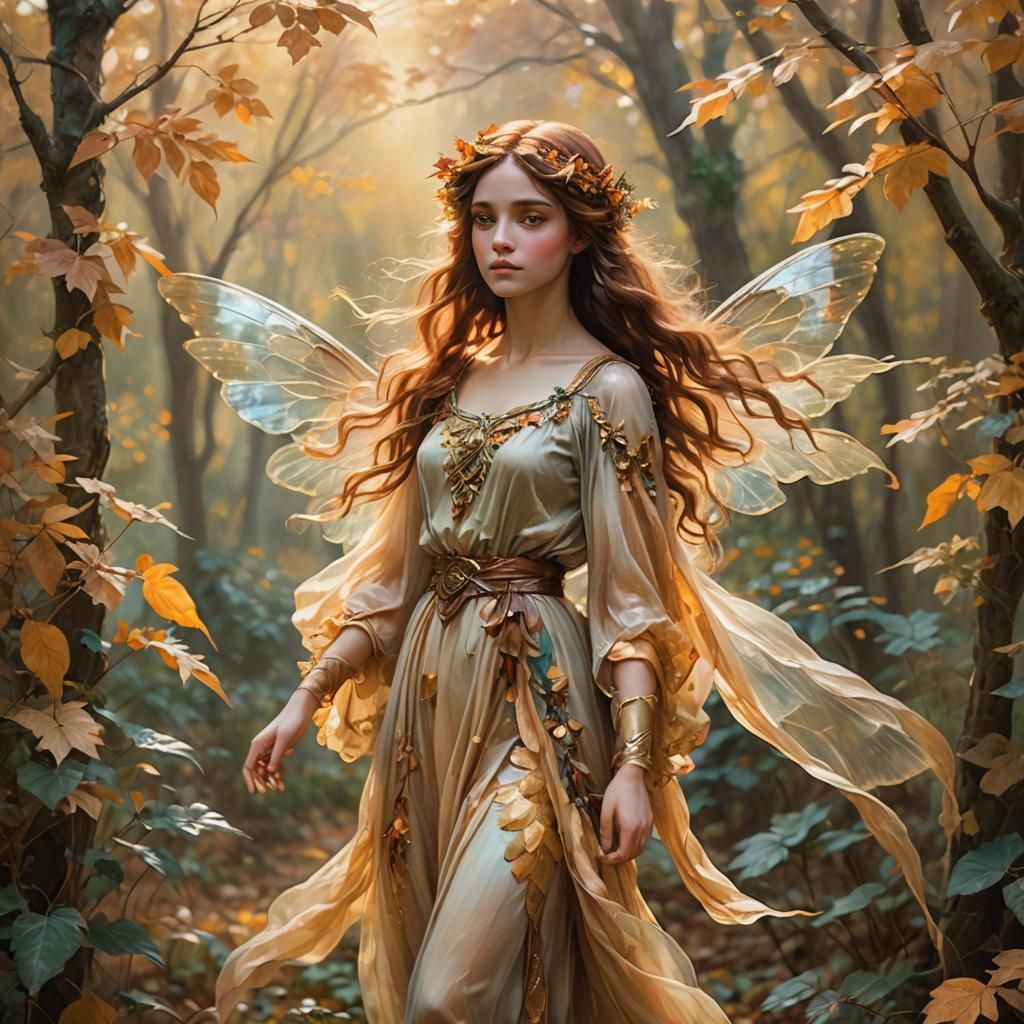 Ethereal Autumn Fae in Impressionist Style
