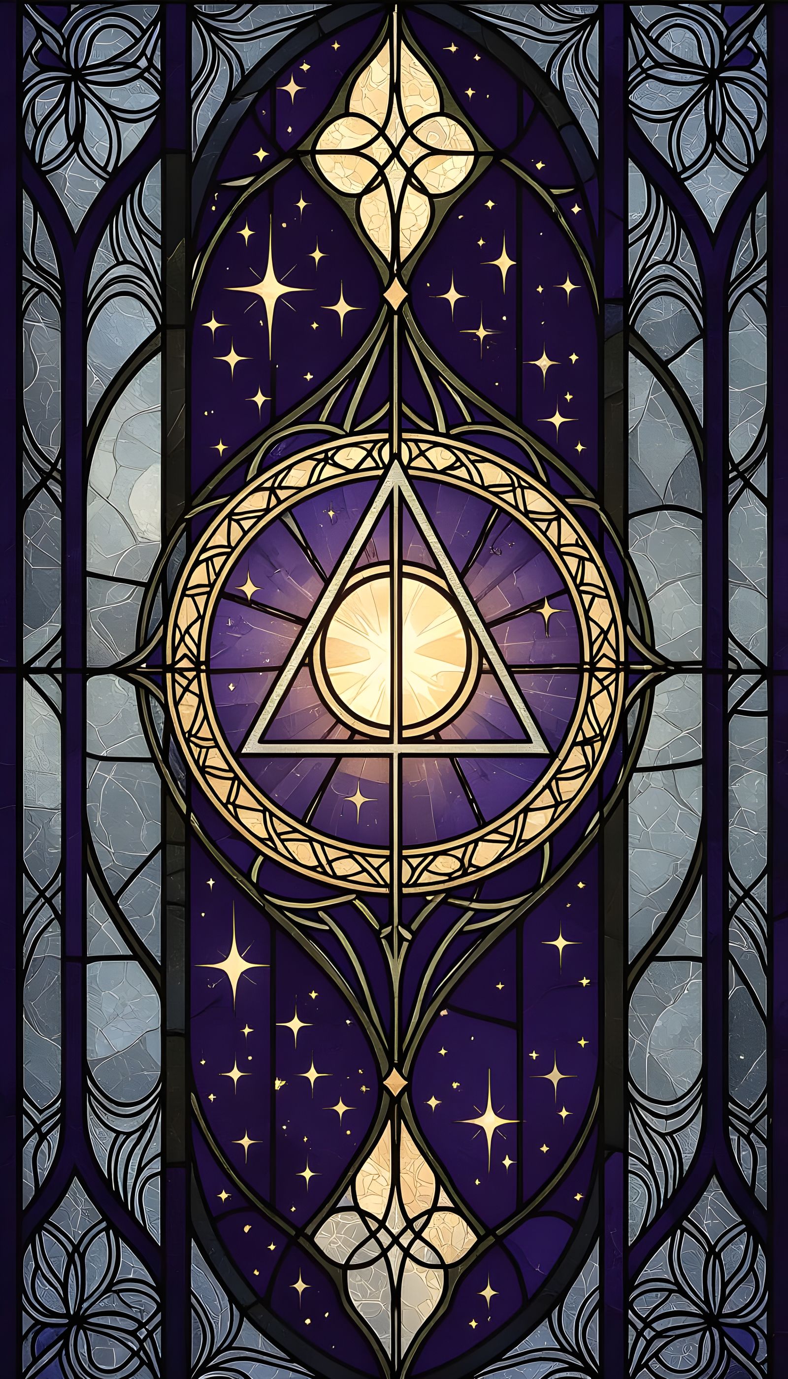Deathly Hallows Symbol in Stained Glass Design