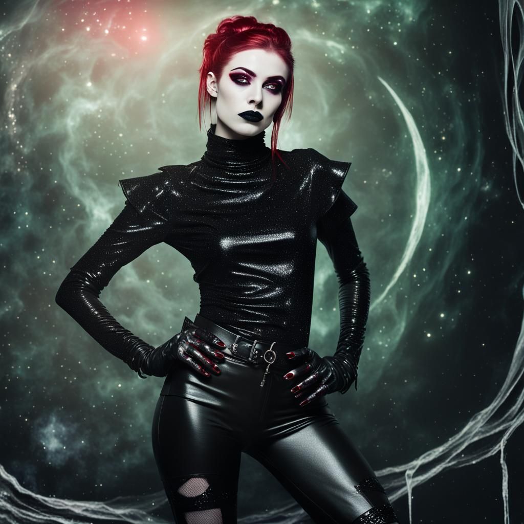 Goth Wizard Casting Magic in Outer Space