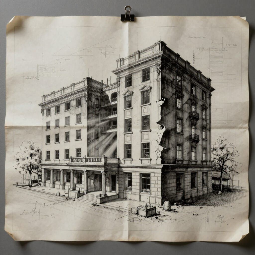 Blueprint Transforms into 3D Structure with Cinematic Lighti...