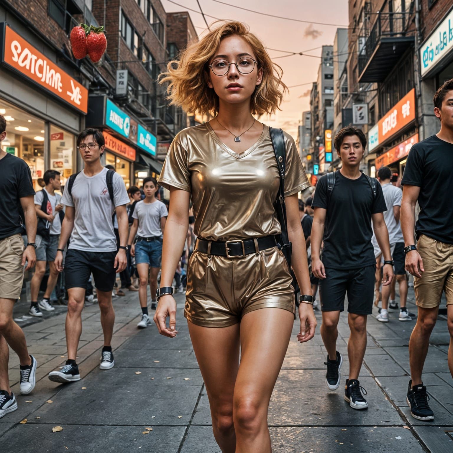 Anime-Inspired Mexican Woman in Bronze Latex Outfit