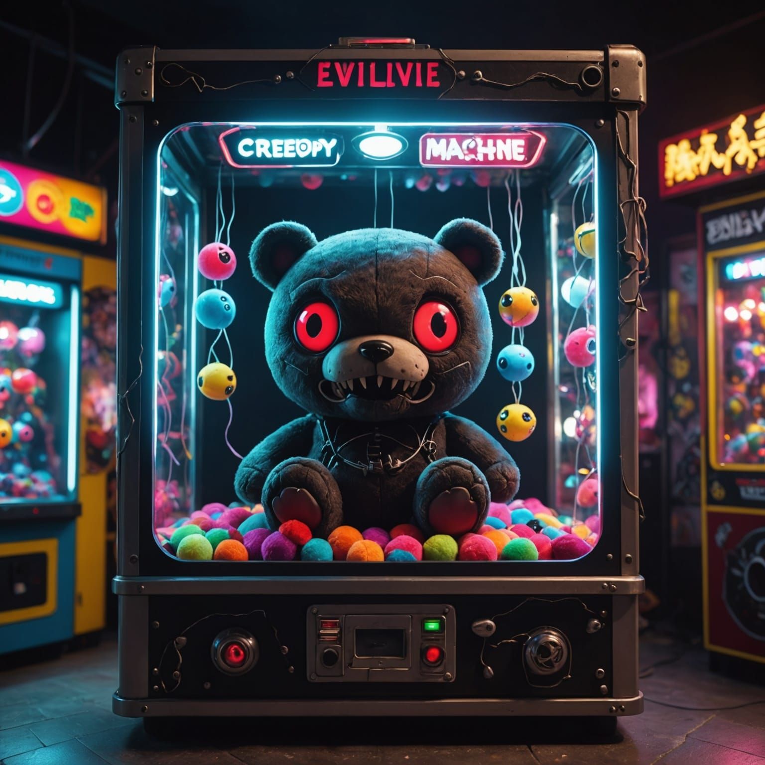 Creepy Evil Claw Machine in Cinematic Style