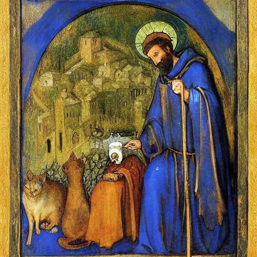 Saint Francis and Cat in Enameled Glass
