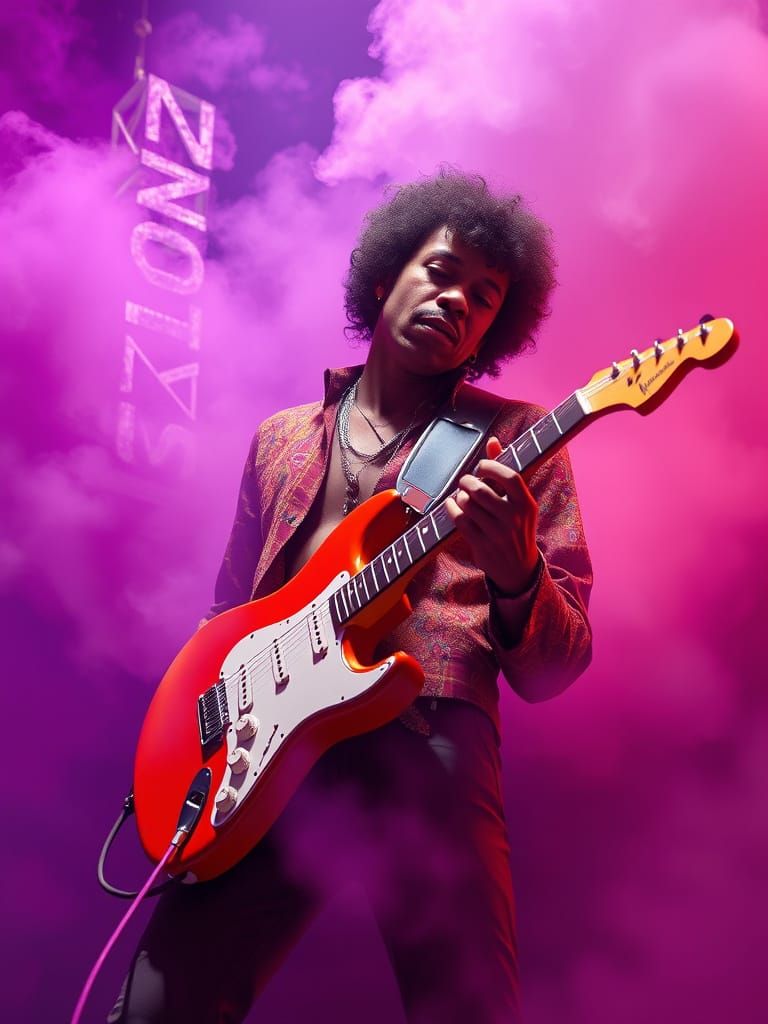 Jimi Hendrix in Swirling Haze, 3D Anime Art