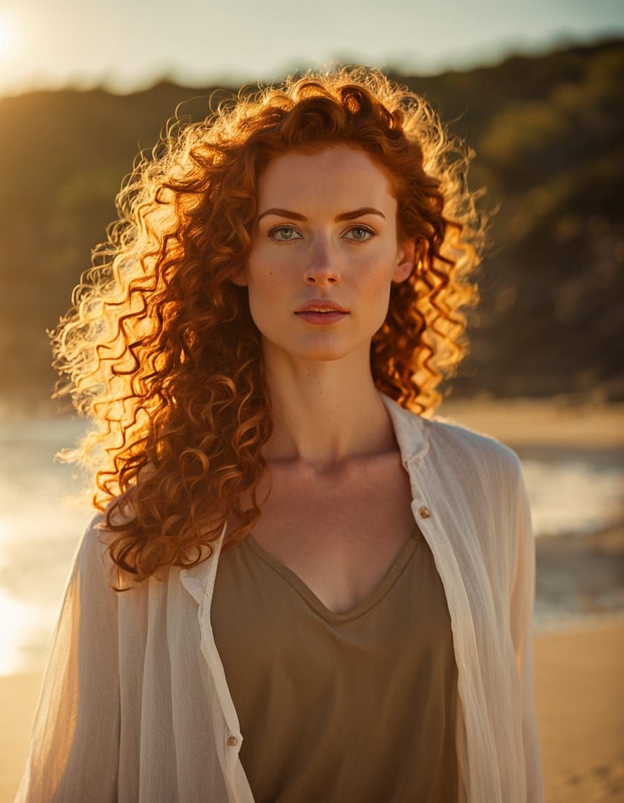 Redhead Beach Portrait in Professional Photography Style