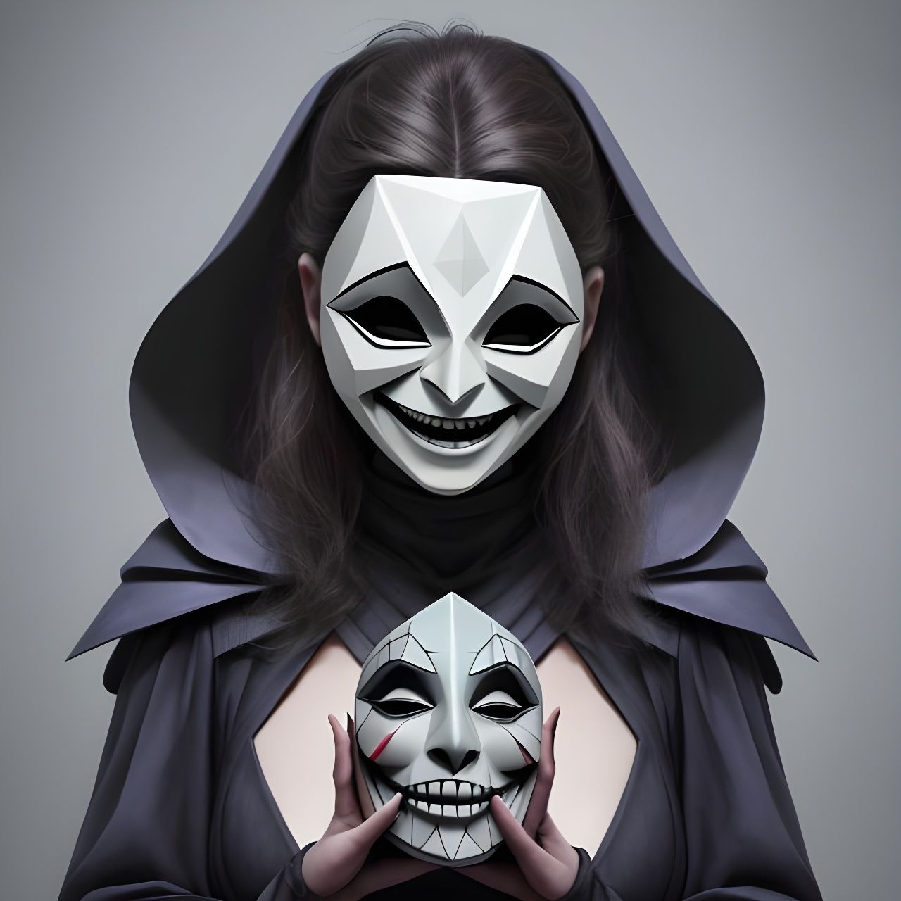 Woman with Laughing Mask in Deathshaper Style