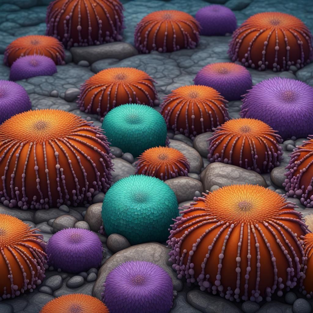 Purple Sea Urchin Mosaic Art in Hyperdetailed Style