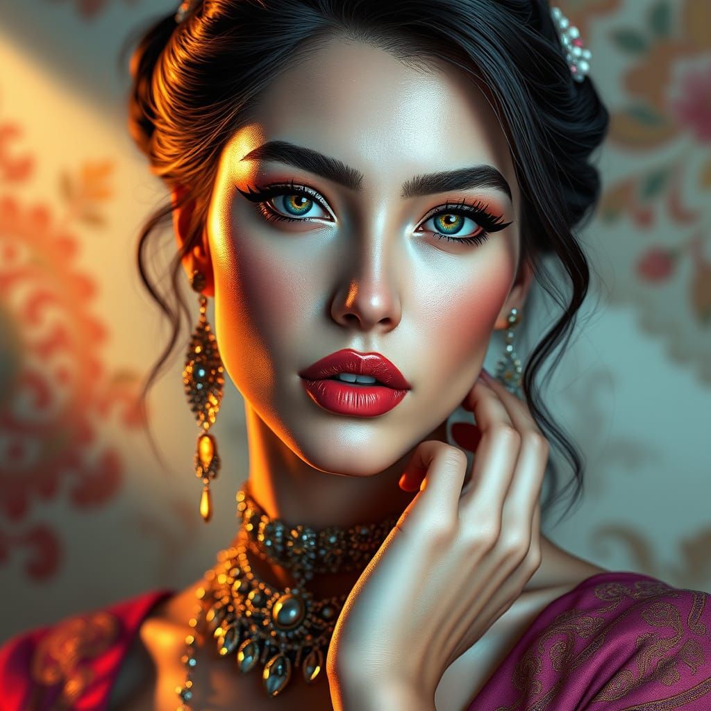 Elegant Woman Portrait in Hyperrealistic Style