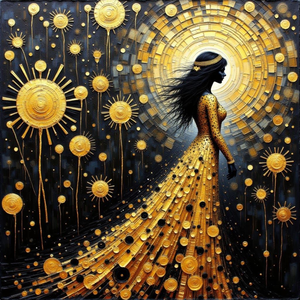 Golden Alien Queen Portrait in Impasto Style