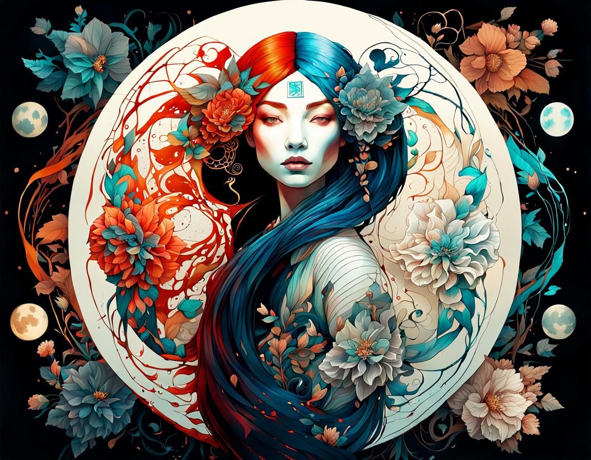 Yin and Yang as Beautiful Woman: Digital Painting