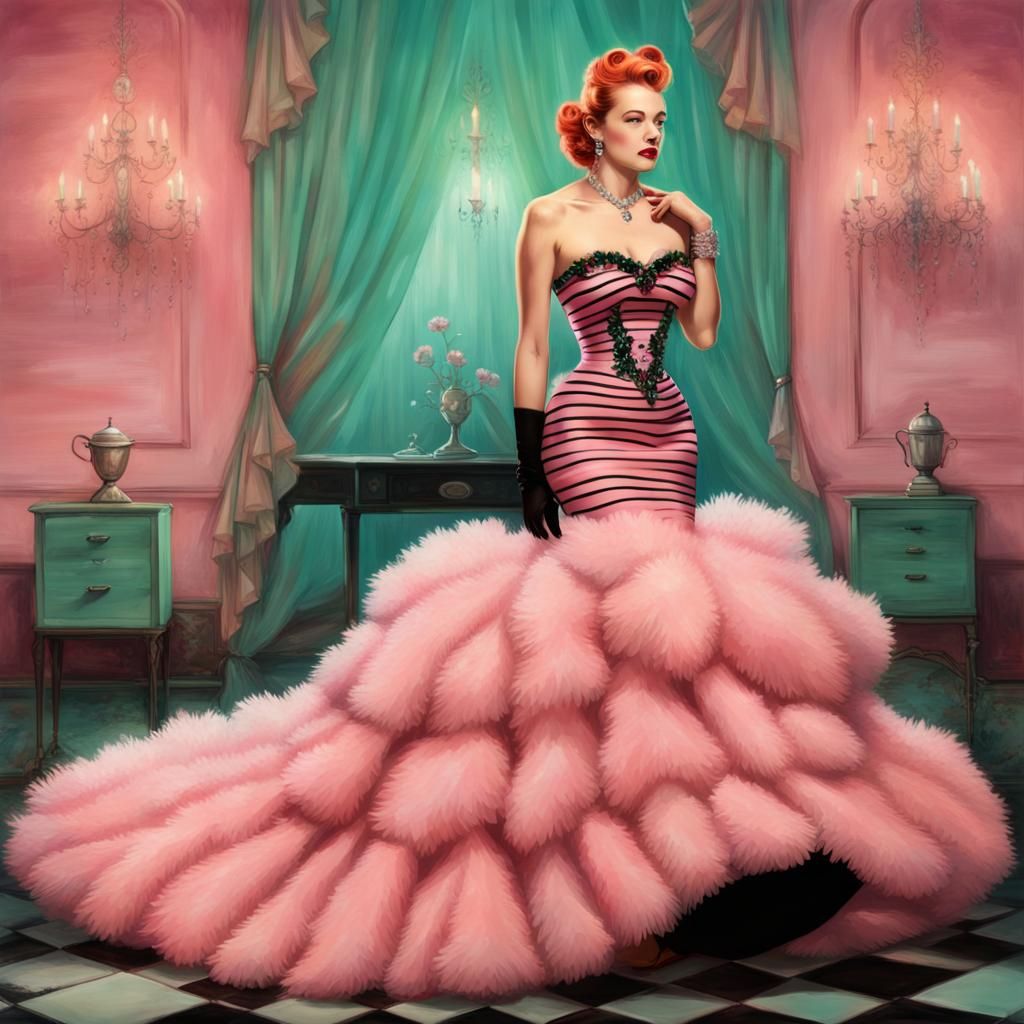 Striped Mermaid Gown with Rhinestone Flowers, Hyperrealistic