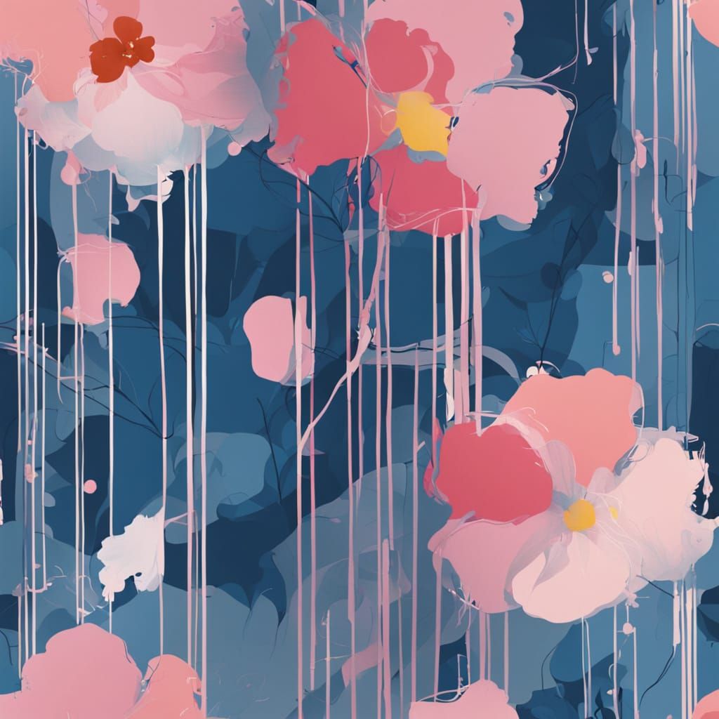 Abstract Floral Masterpiece in Vibrant Blues and Pinks