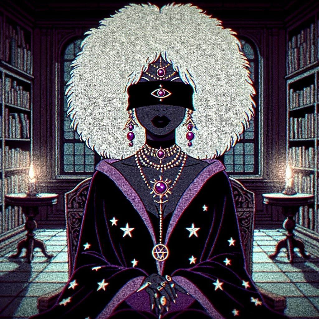 Sorceress and Psychic in a Retro-Futuristic Library Scene