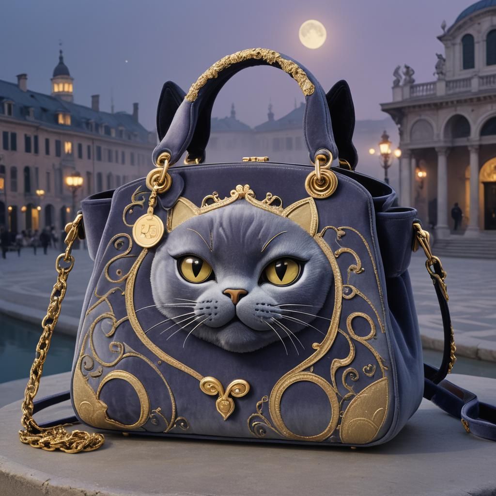 Cat Handbag with Fendi Logo in Surrealist Style