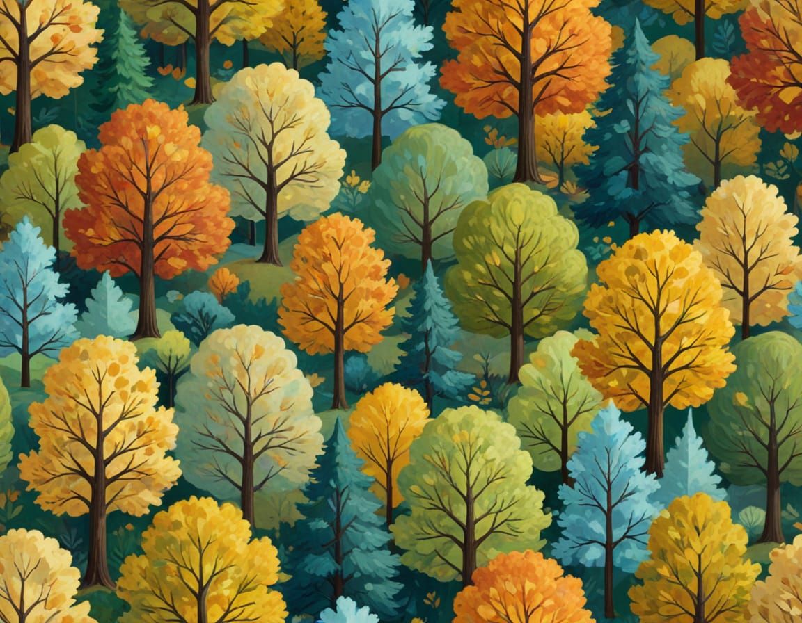 Vibrant Autumn Woods Digital Painting