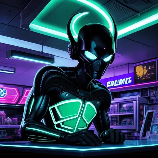 Retro-Futuristic Alien Gas Station in Comic Book Style