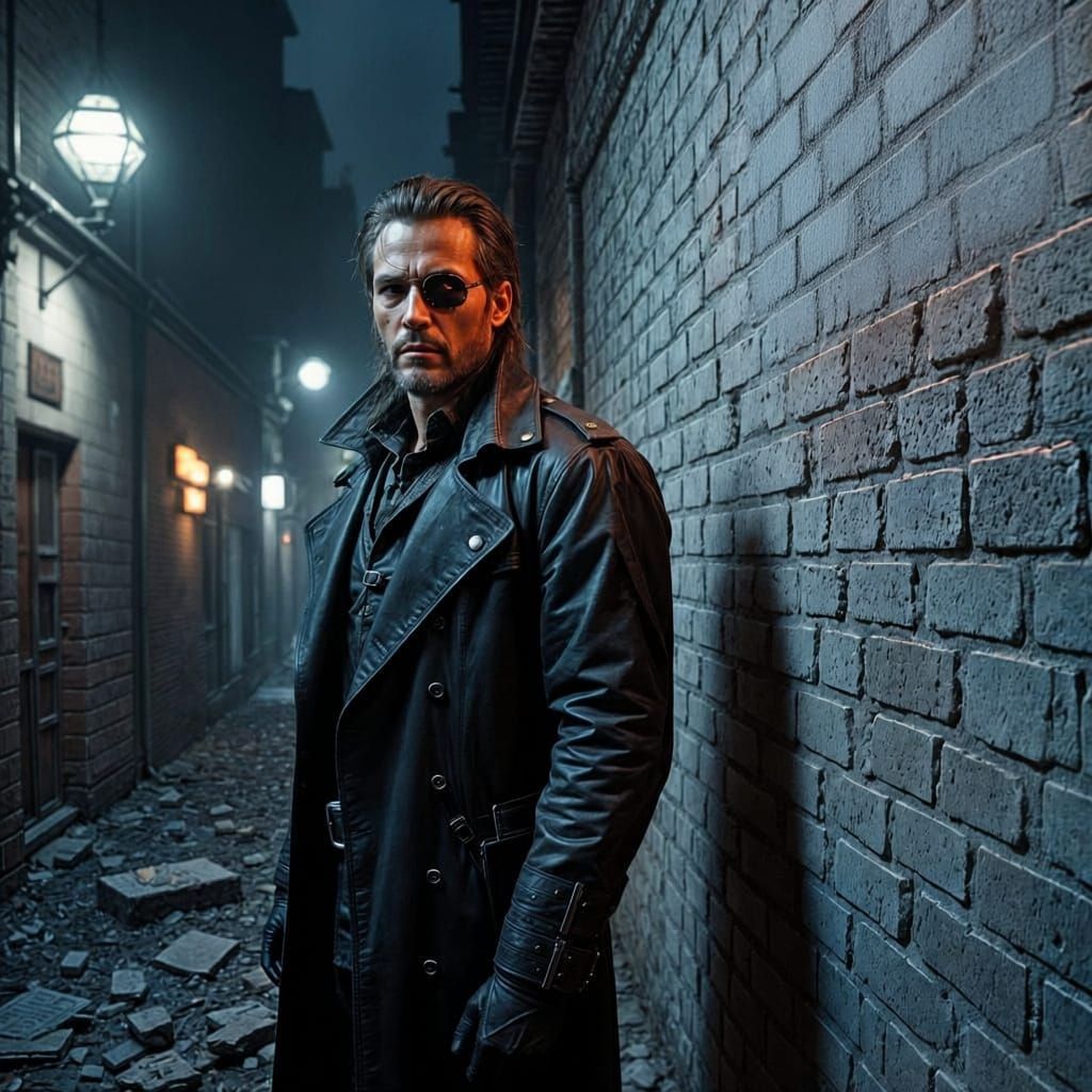 Snake Plissken Standing By Bullet-Riddled Brick Wall