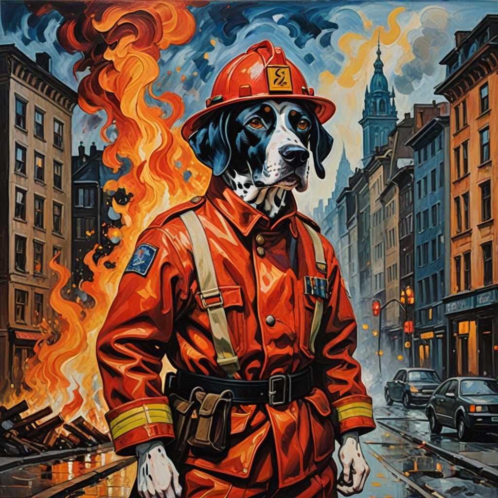 Dalmatian Firefighter in Neo-Impressionist Style
