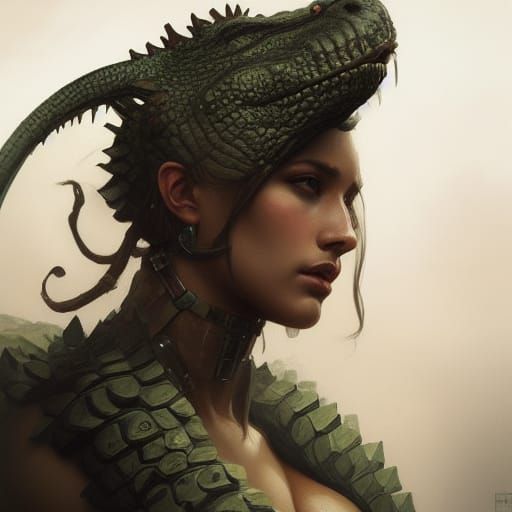Crocodile Warrior Portrait in Hyperdetailed Concept Art
