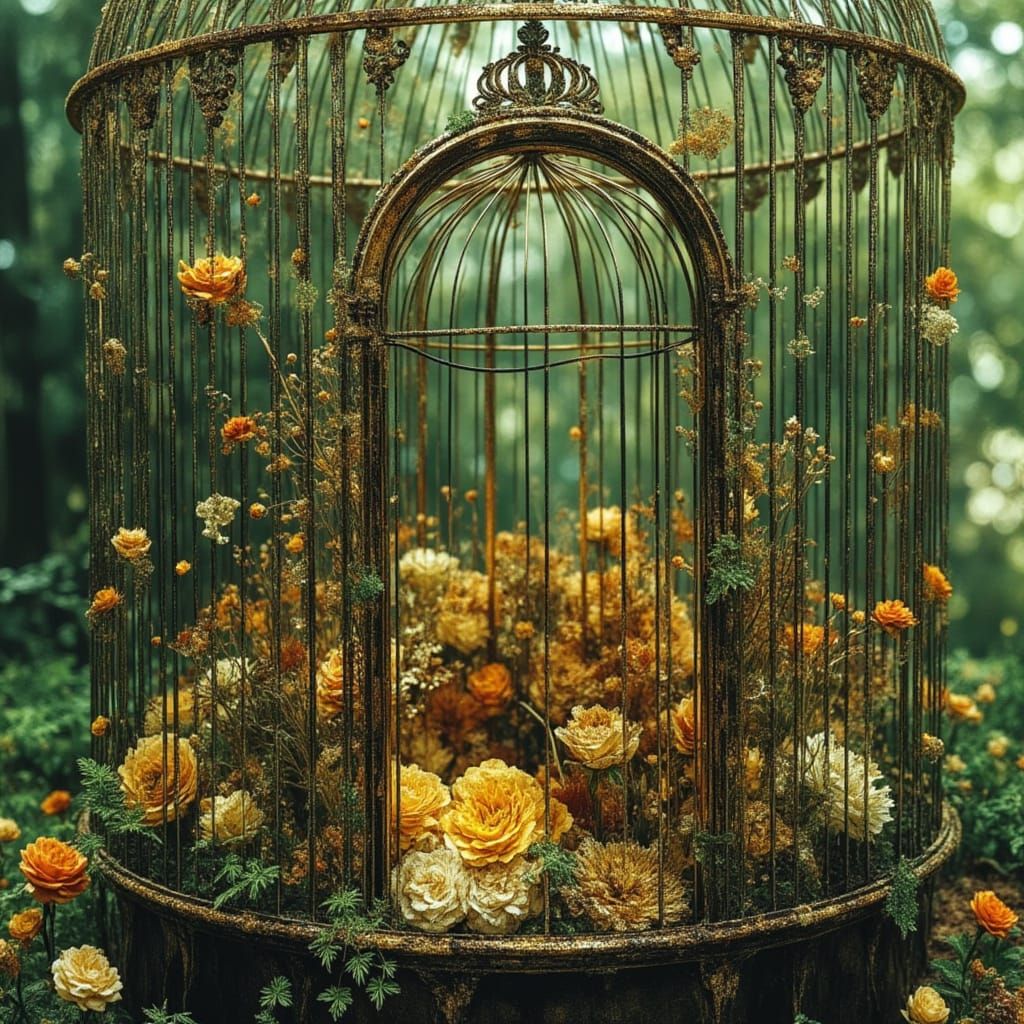 The Garden Cage: Roots and Blooming Flowers