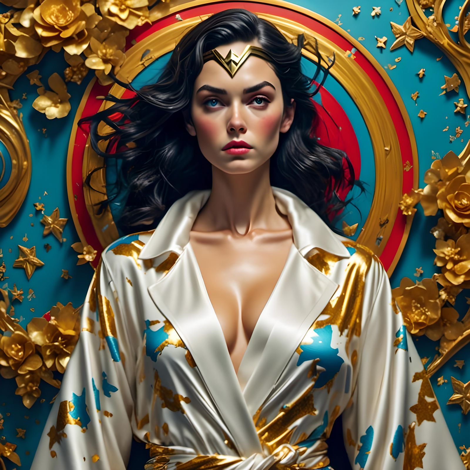 Wonder Woman Hangover Caricature in Abstract Art Style