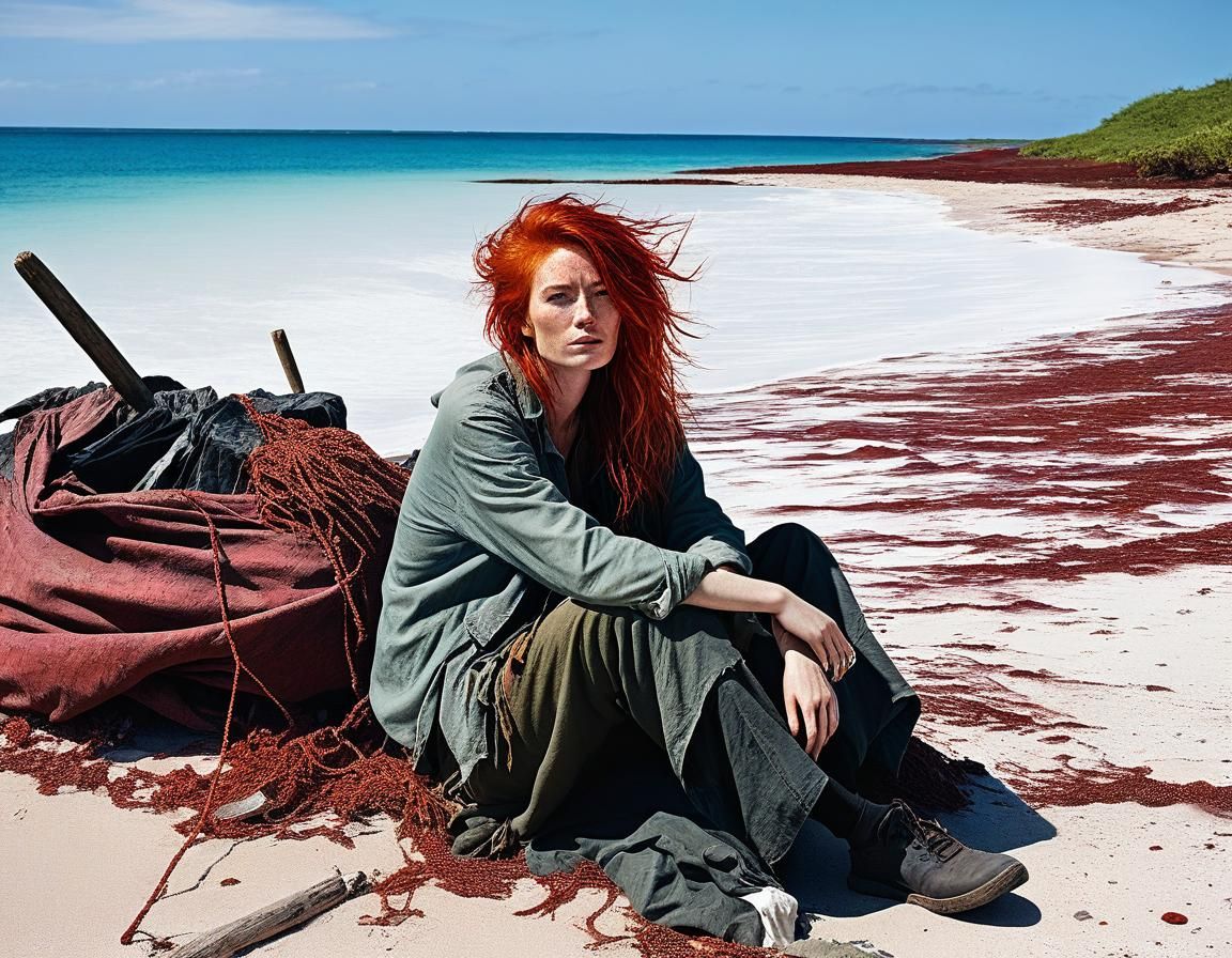 Marooned Woman on Deserted Island
