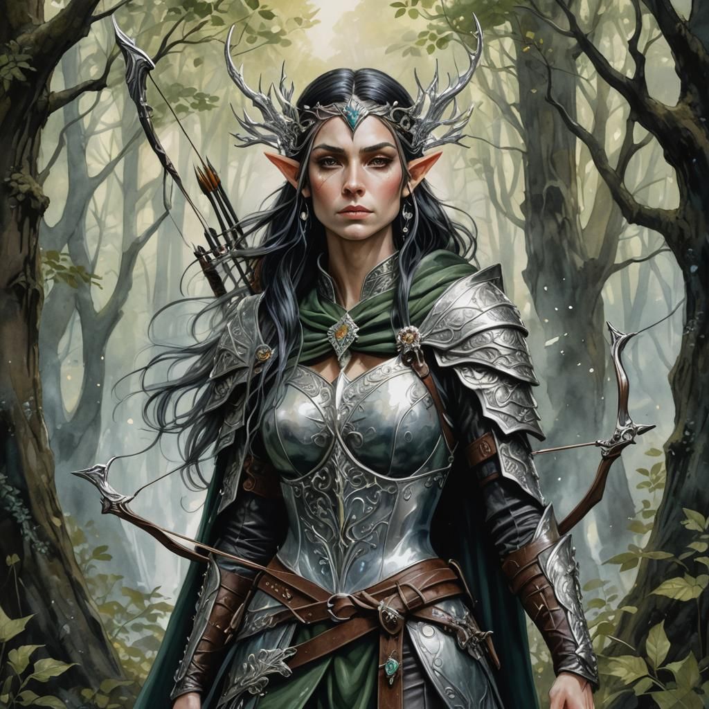Elf Warrior in Forest as Watercolor Painting