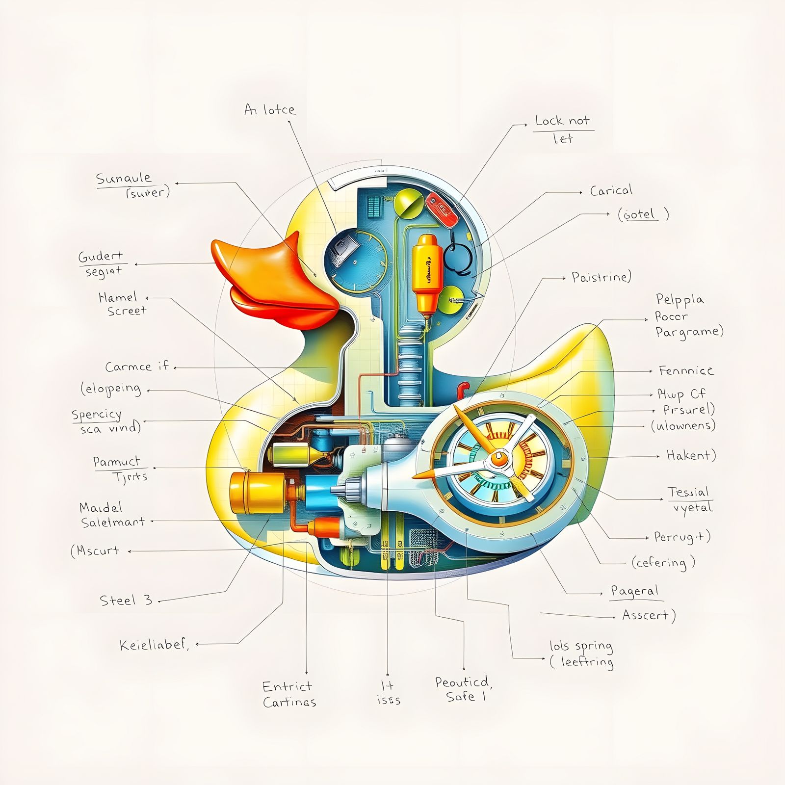 Duck's Mechanical Marvels Revealed in Watercolor Blueprint
