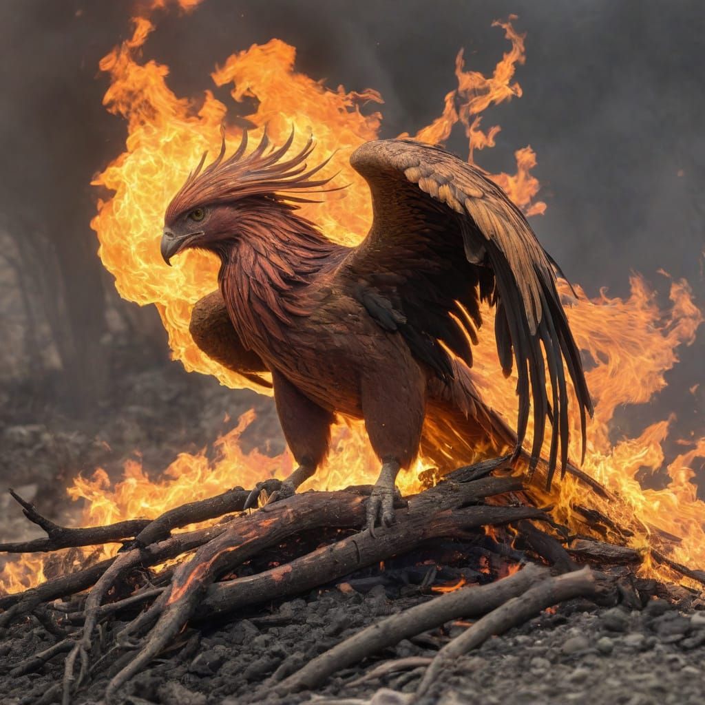 A Fiery Phoenix Rises from the Ashes in a Vibrant Impression...