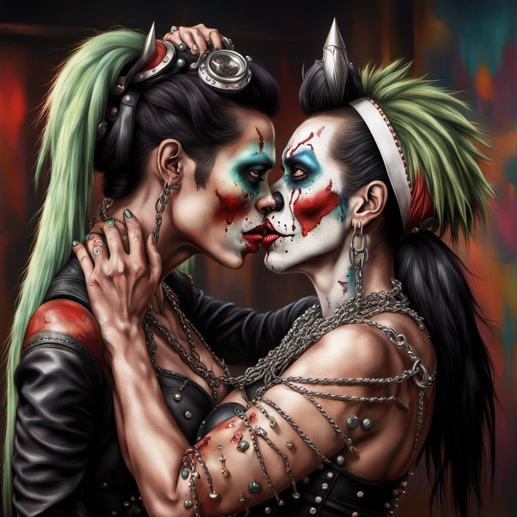 Zombie Monkey Monster Clown Women Kissing