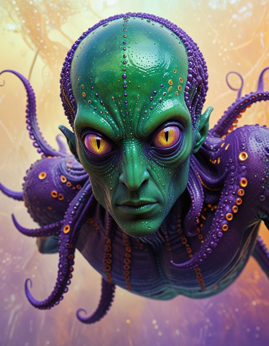 Alien Tentacled Creature with Psychedelic Background