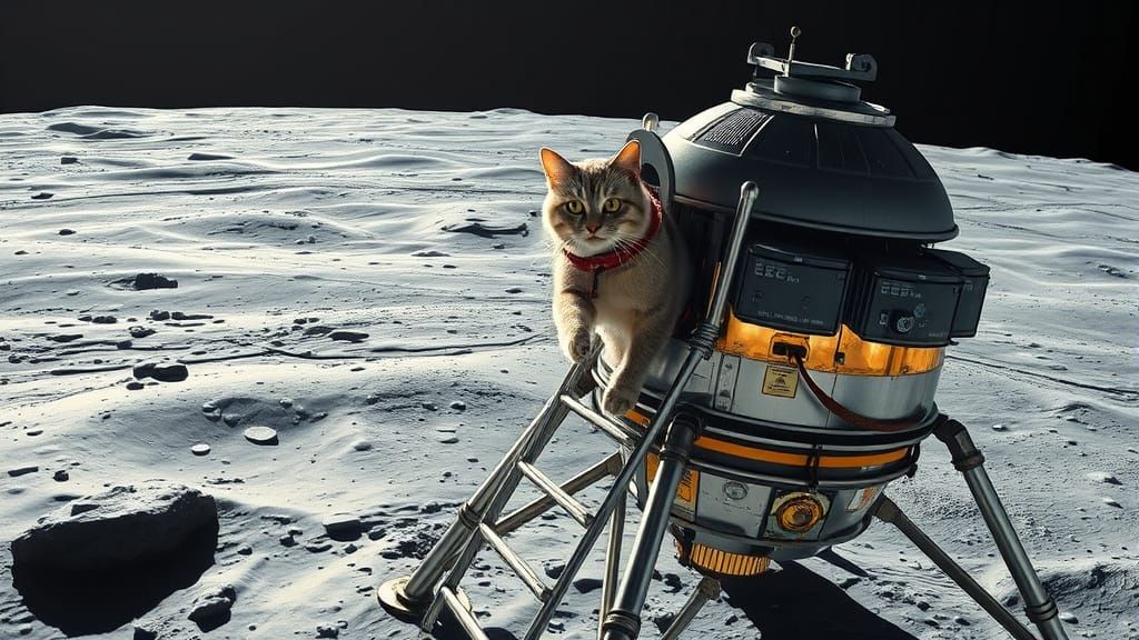 Futuristic Feline Ascends Lunar Lander in Cyberpunk-Inspired...