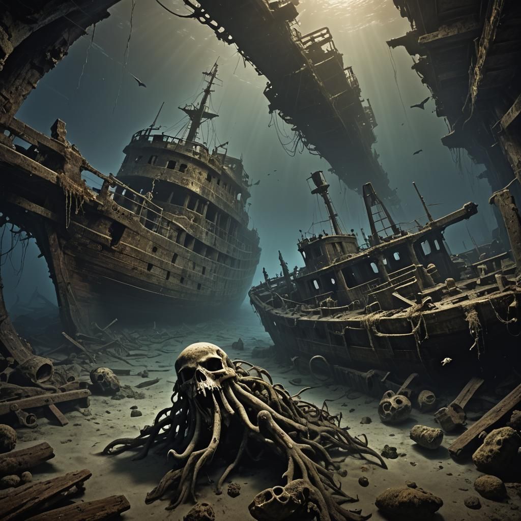 Sinister Shipwreck on Ocean Floor