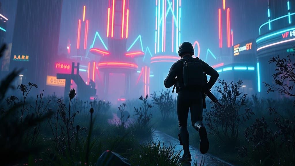 Epic Cyberpunk PUBG Squid Game Arena in Neon Lights