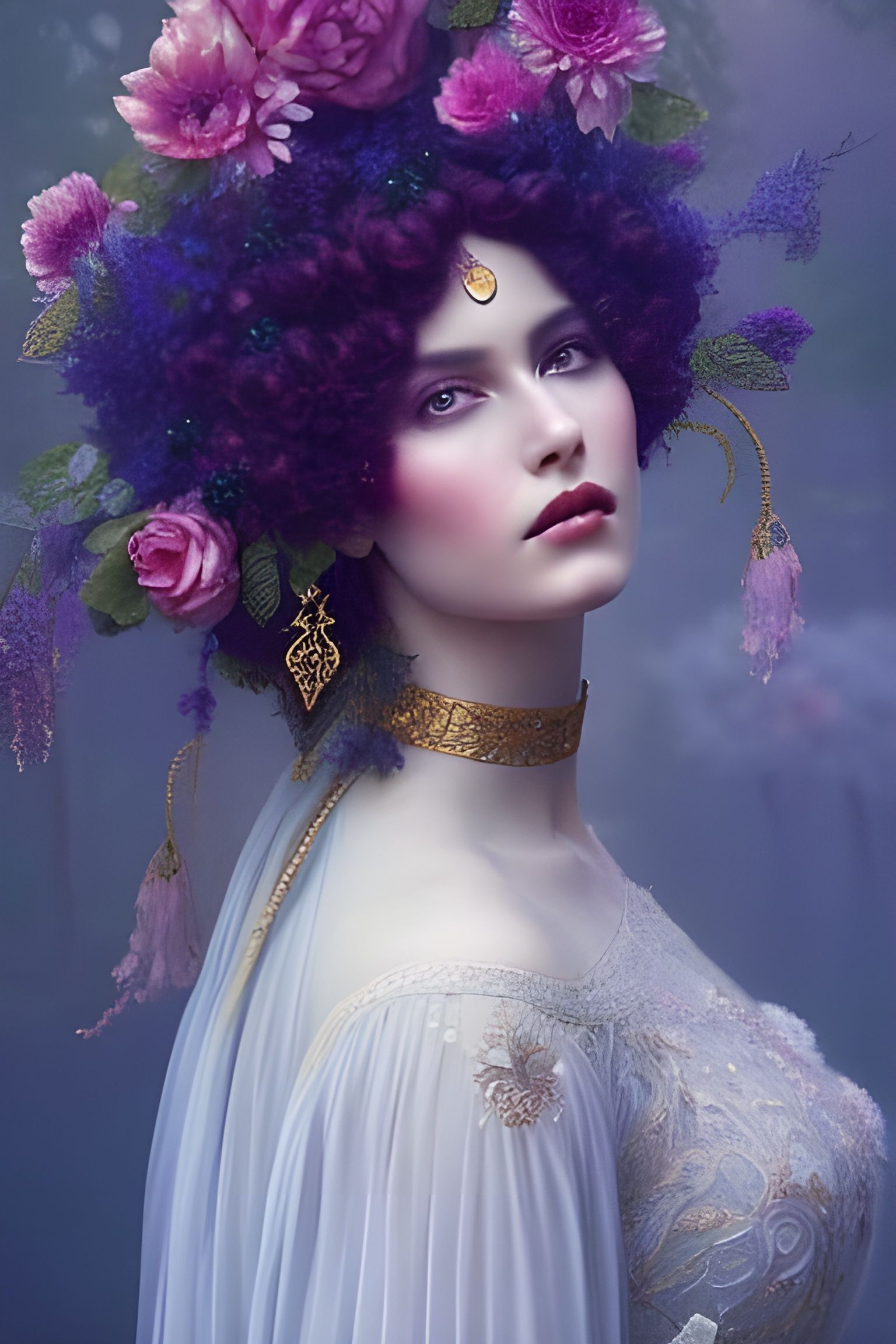 Garden Goddess Portrait in Hyper-Detailed Style