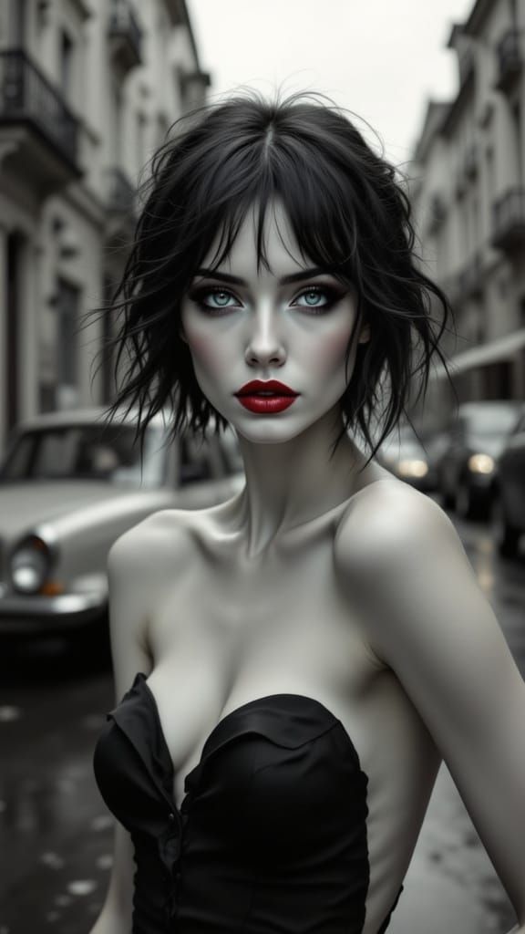 Elegant Woman in Moody Urban Setting