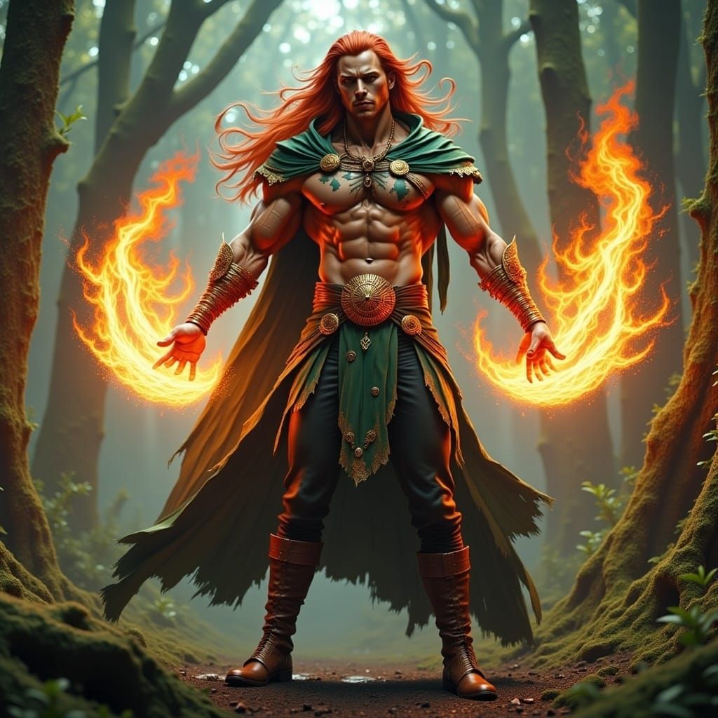 Hyperrealistic Alpha Male Controls Fire Magic