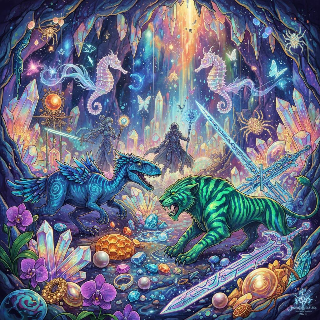 Neon Ink Splatter RPG World: Crystal Cavern Adventure