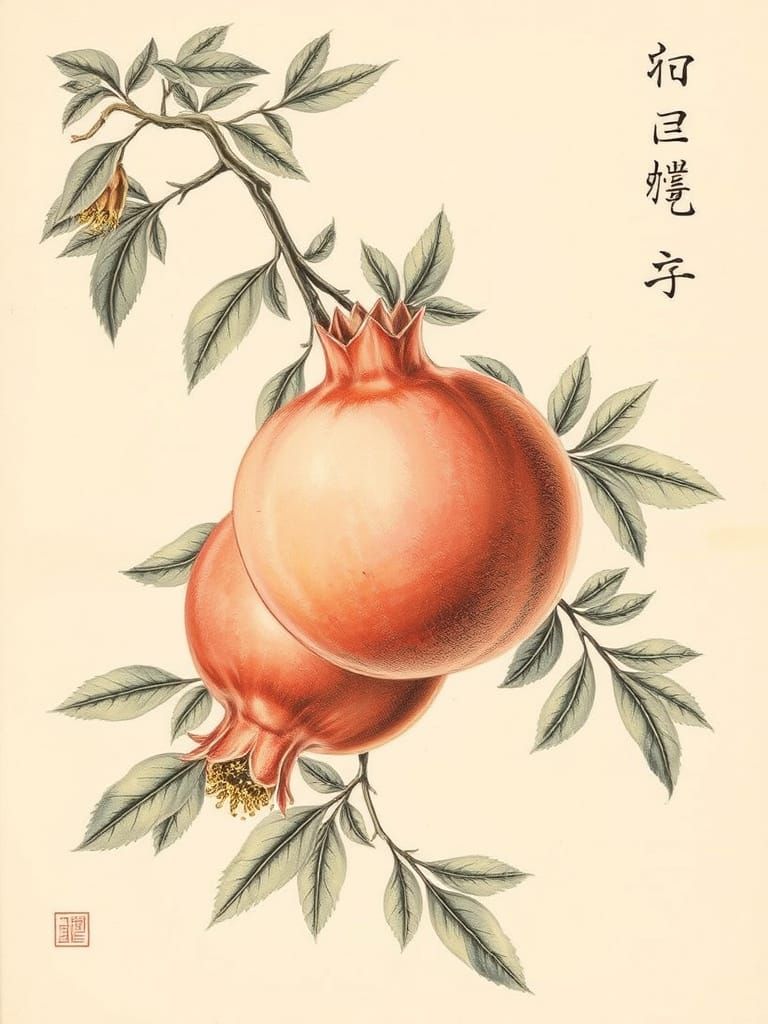 Pomegranate Vintage Japanese Drawing By Rufus King