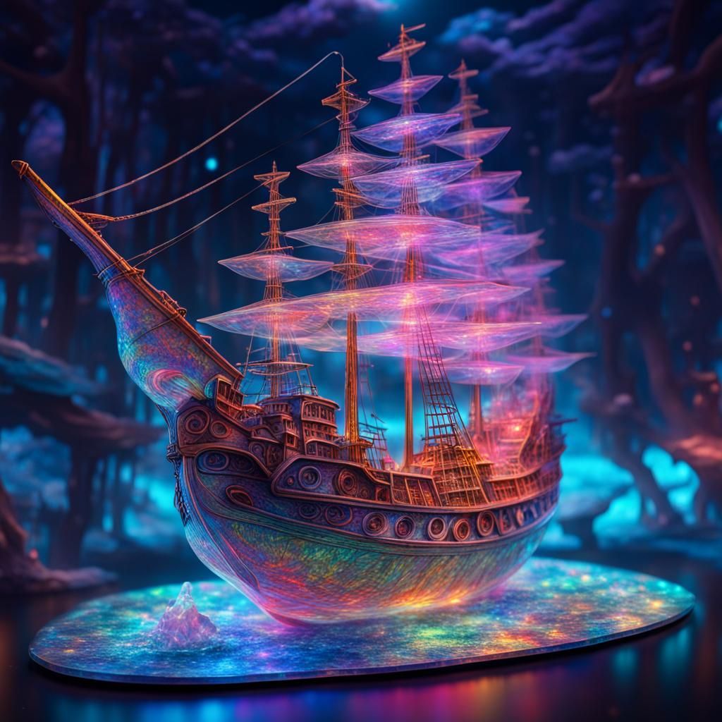 Glass Pirate Ship: Holographic Astral Illustration