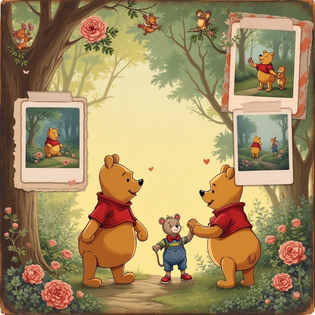 Vintage-Inspired Winnie the Pooh Scrapbook in Whimsical Wate...