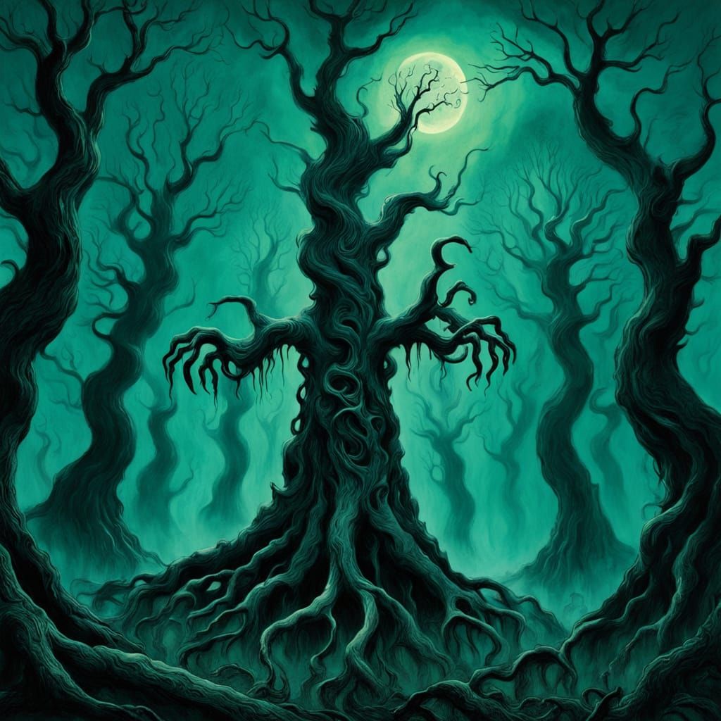 Surreal Moonlit Forest in Expressionist Style