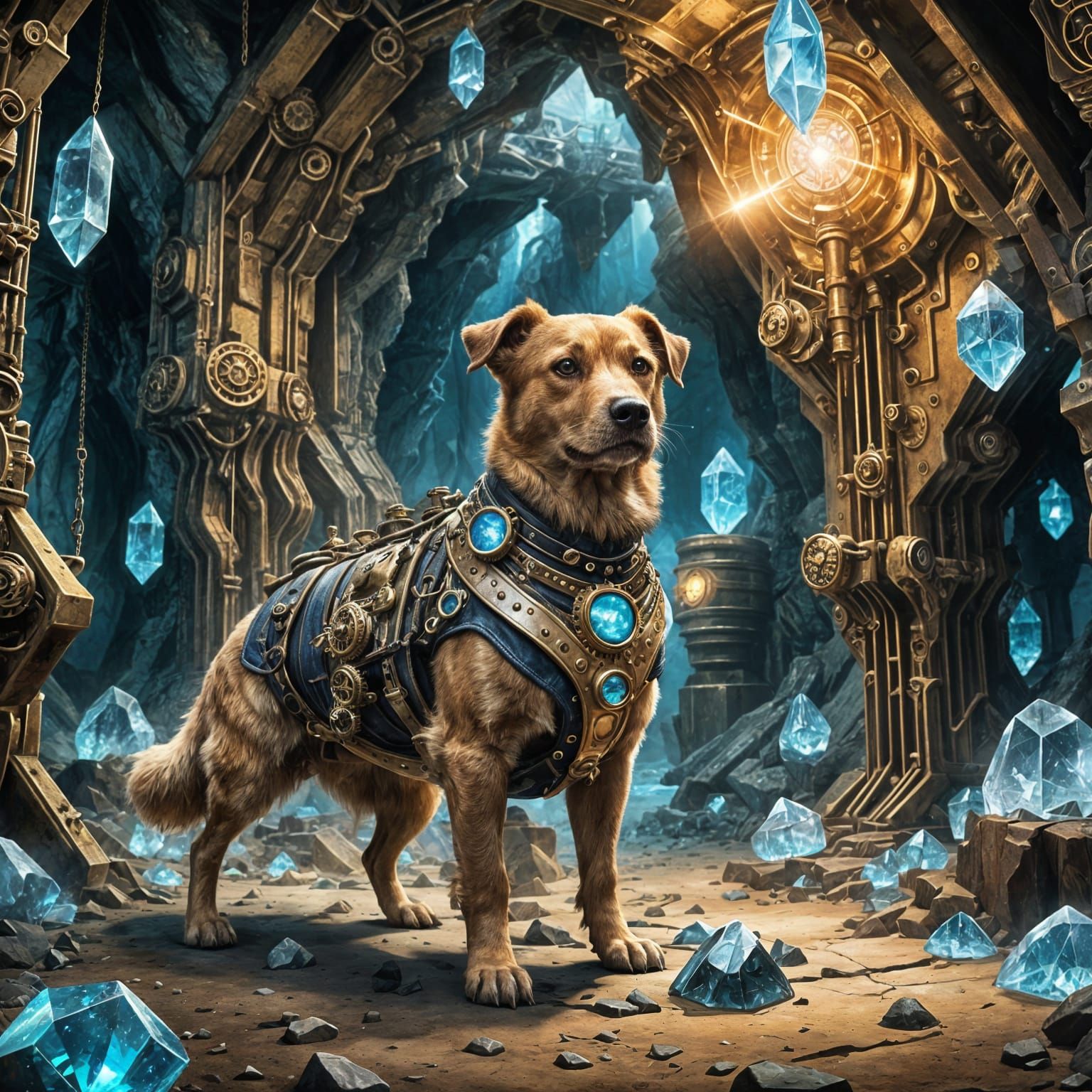 Steampunk Crystal Cave with Dog