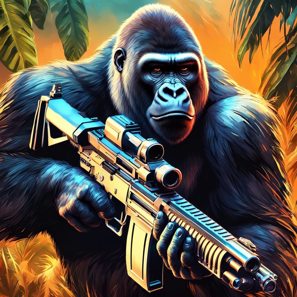Silverback Gorilla with Machine Gun Concept Art